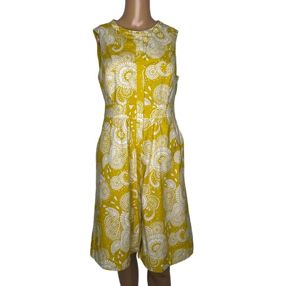 Boden Yellow Floral Paisley Cotton Fit & Flare sleeveless summer Dress Size 8P - Picture 2 of 16